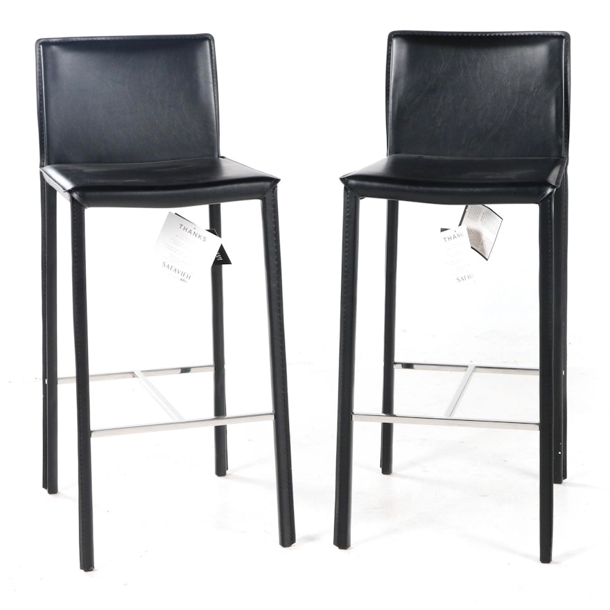 Pair of Safavieh "Jason" Bonded Leather Barstools