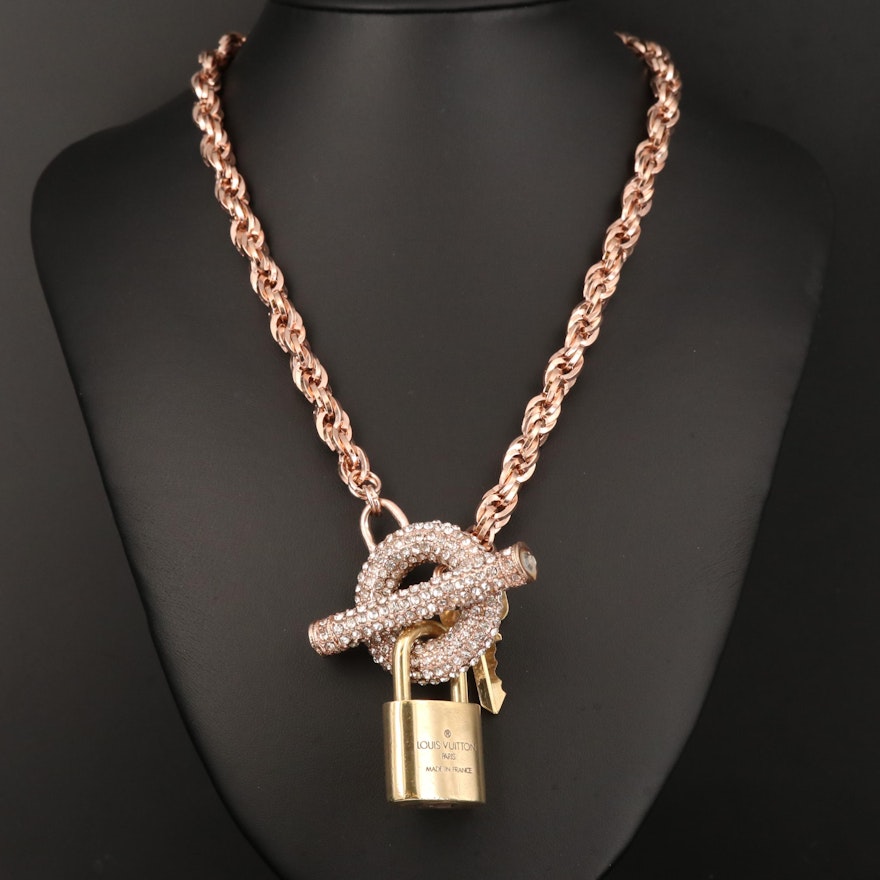 Louis Vuitton Cubic Zirconia Lock and Key Necklace