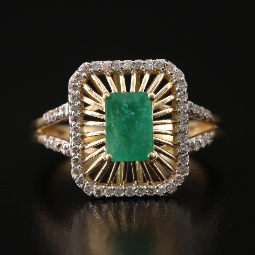 14K Emerald and Diamond Ring