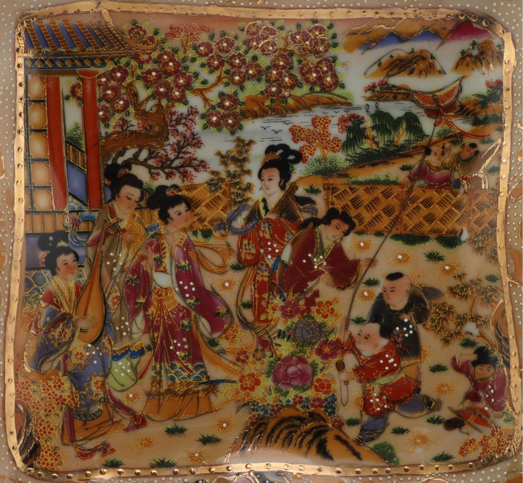 Japanese Royal Satsuma Porcelain Low Bowl with Gilt Moriage Accents