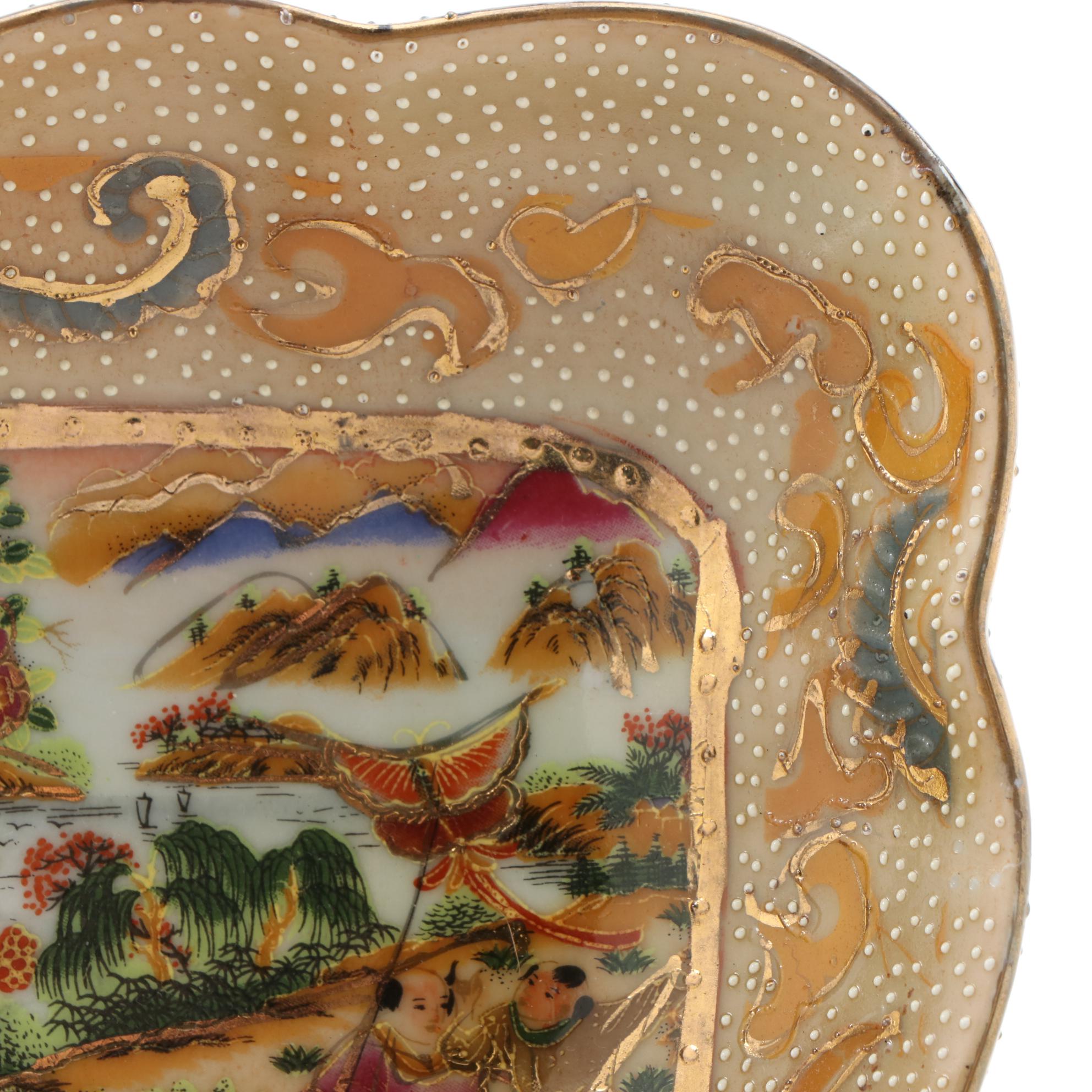 Japanese Royal Satsuma Porcelain Low Bowl with Gilt Moriage Accents