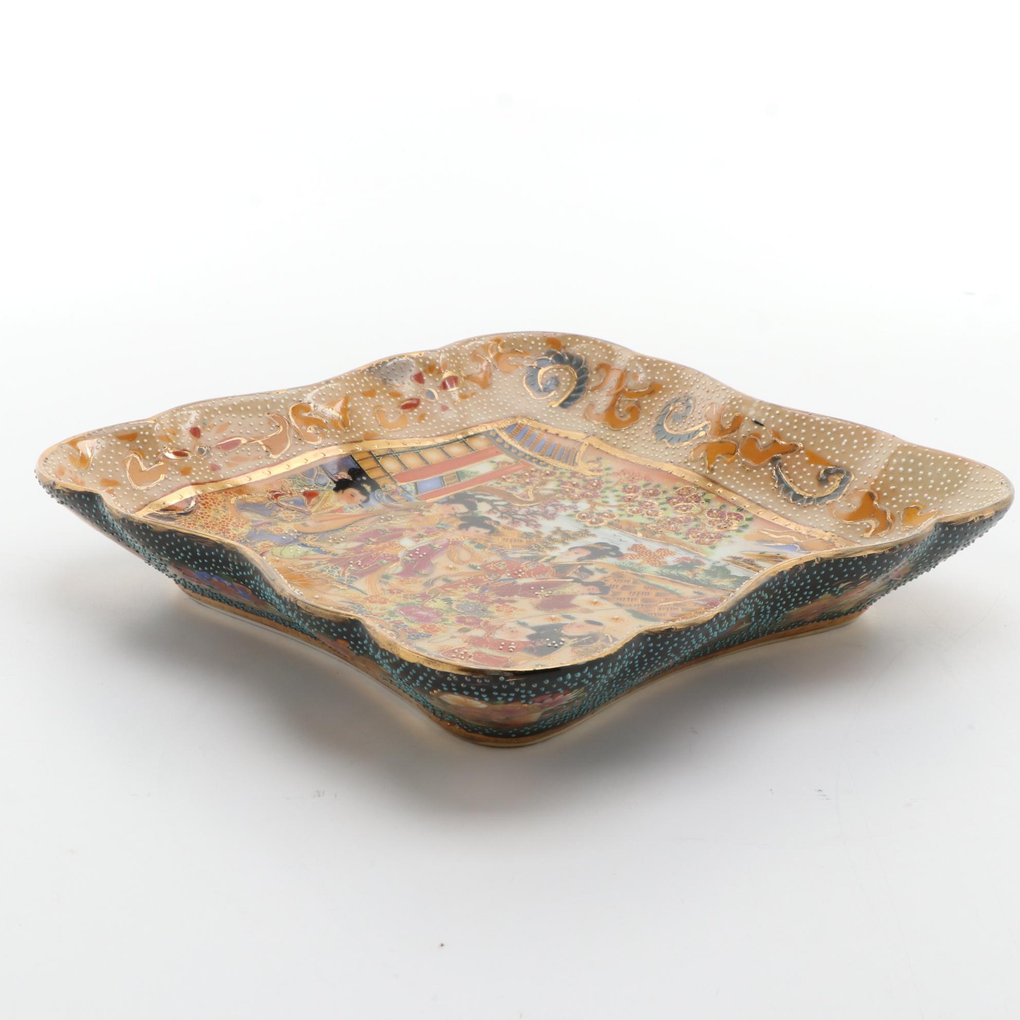 Japanese Royal Satsuma Porcelain Low Bowl with Gilt Moriage Accents