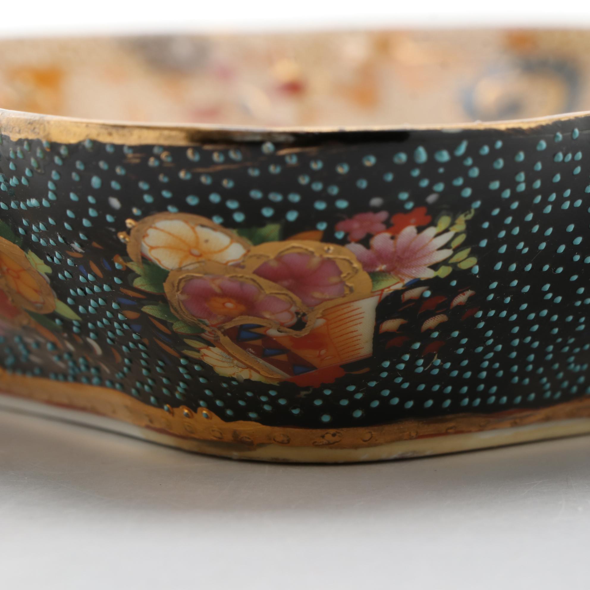 Japanese Royal Satsuma Porcelain Low Bowl with Gilt Moriage Accents