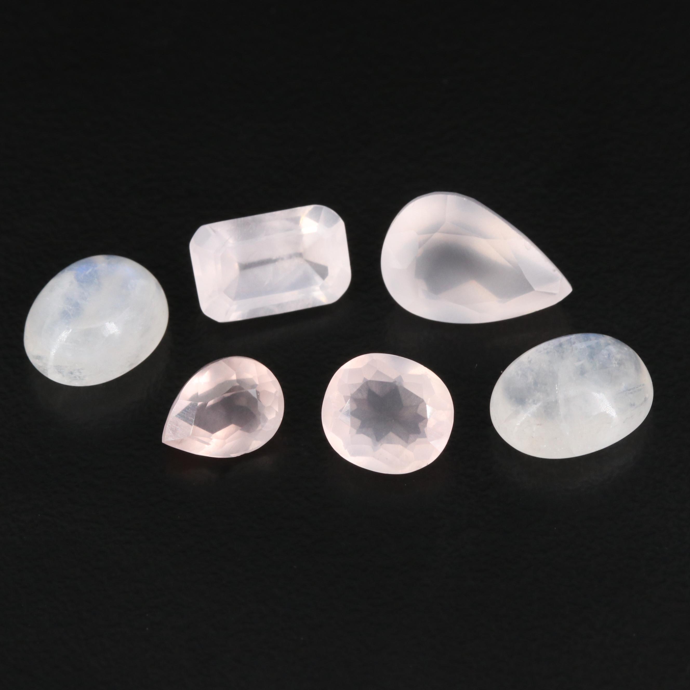 Loose Mixed Cut 6.59 CTW Moonstones and 9.43 CT Rose Quartz
