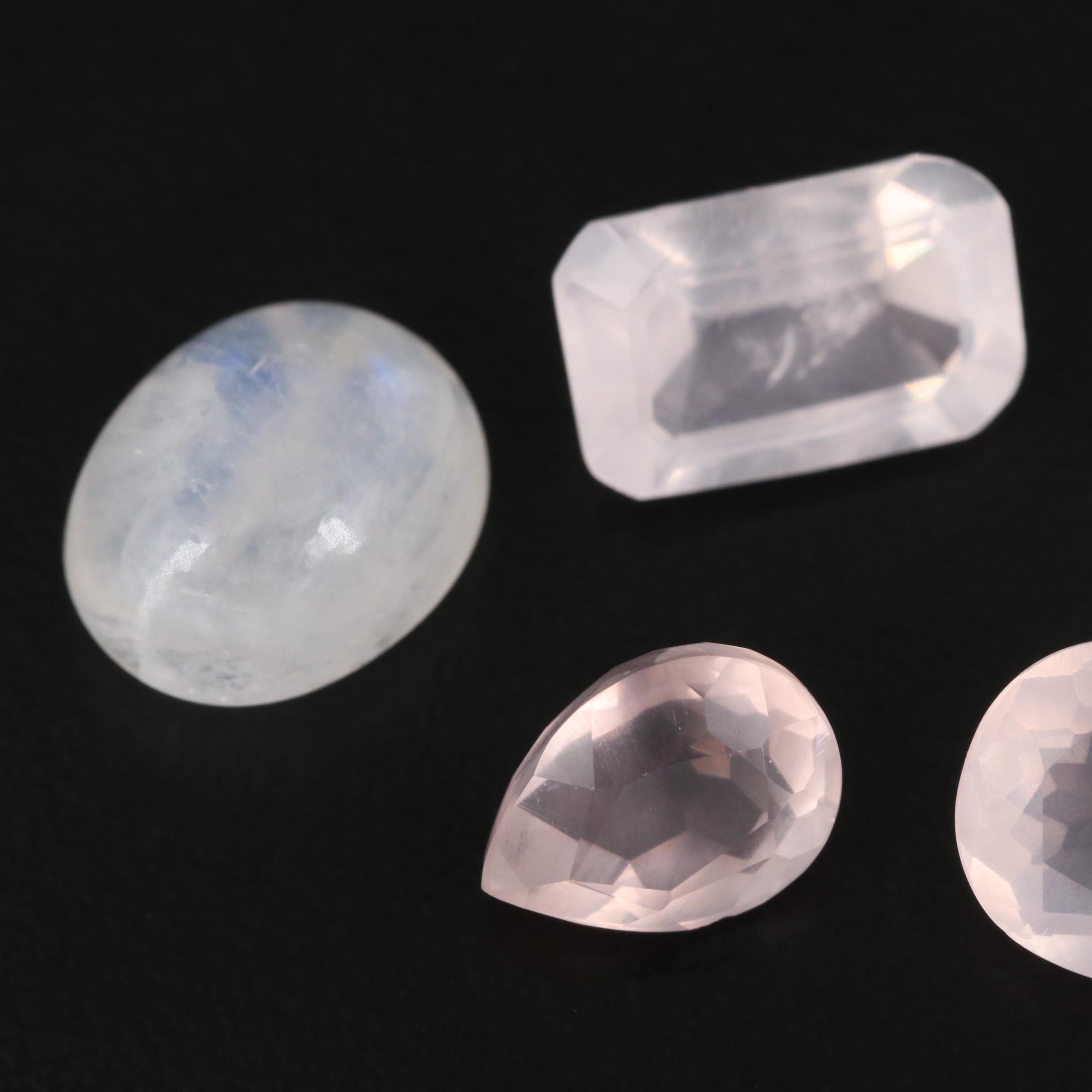 Loose Mixed Cut 6.59 CTW Moonstones and 9.43 CT Rose Quartz