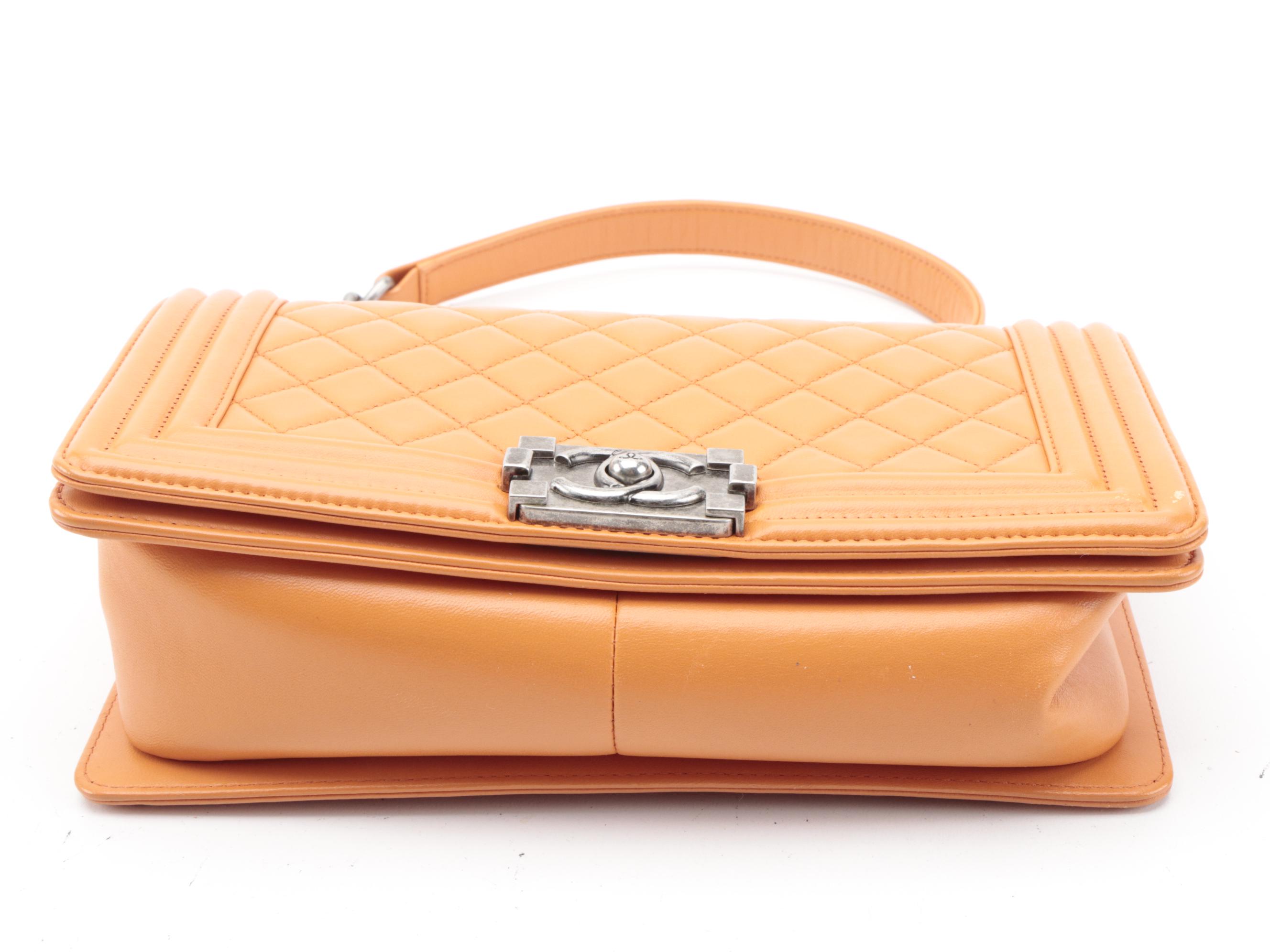 Chanel Medium Boy Flap Shoulder Bag in Orange Quilted Lambskin with Chain Strap