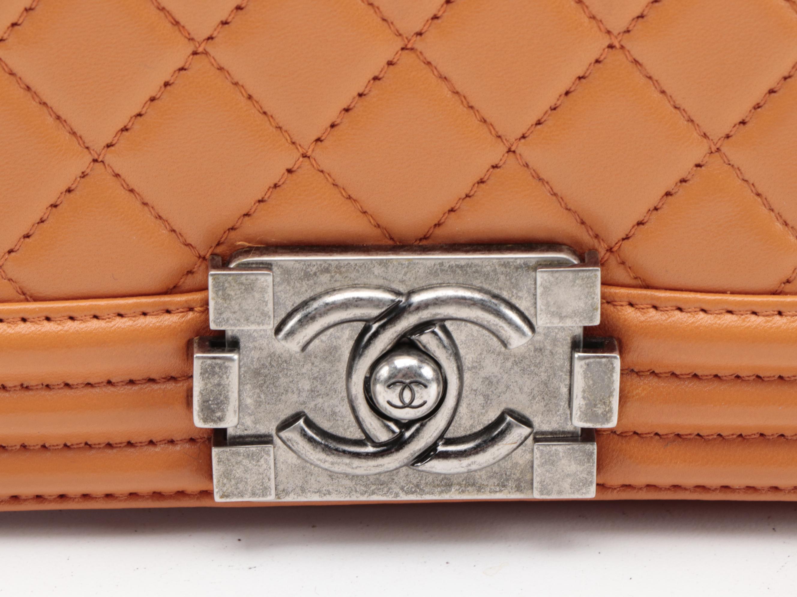 Chanel Medium Boy Flap Shoulder Bag in Orange Quilted Lambskin with Chain Strap