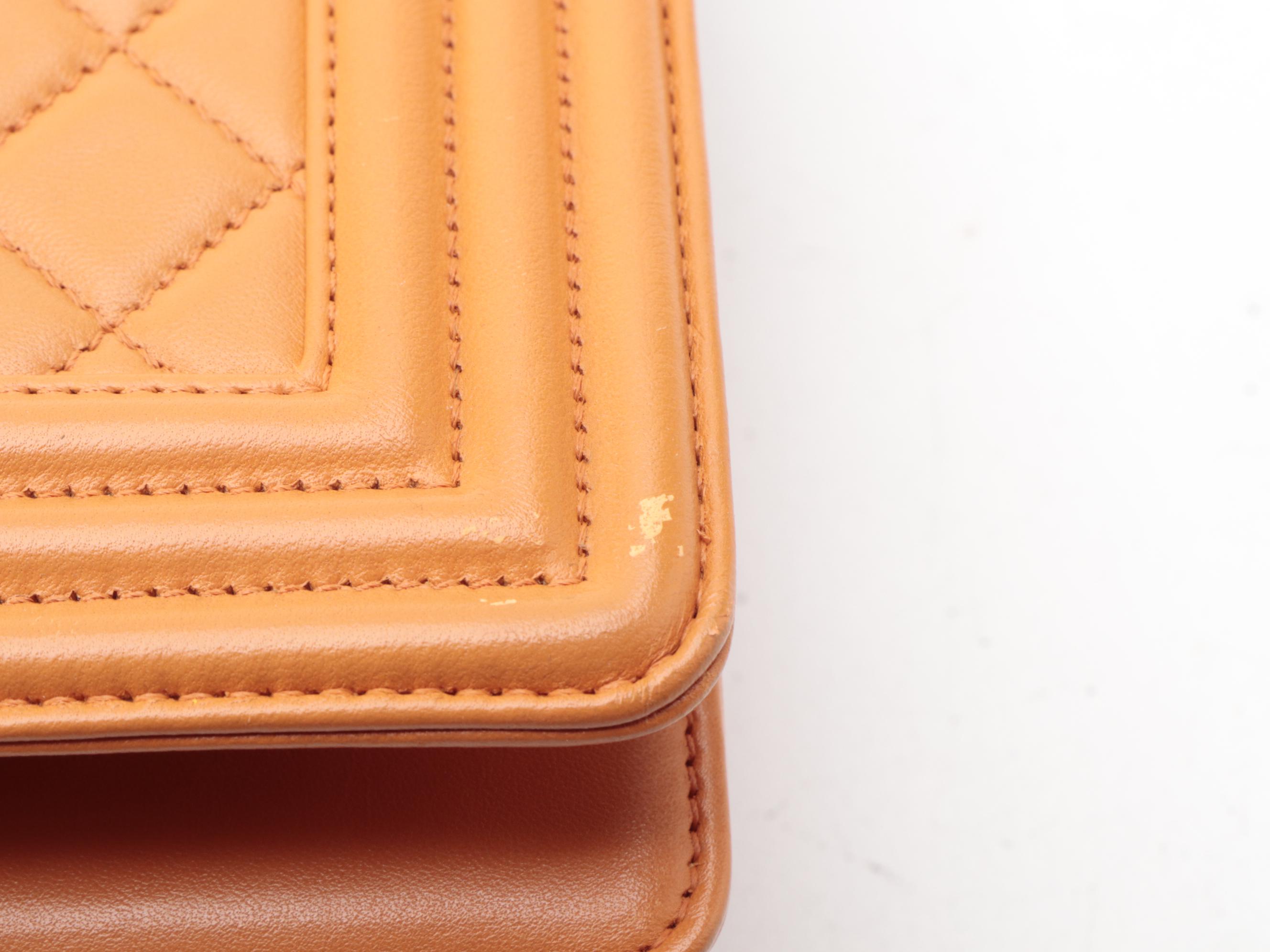 Chanel Medium Boy Flap Shoulder Bag in Orange Quilted Lambskin with Chain Strap