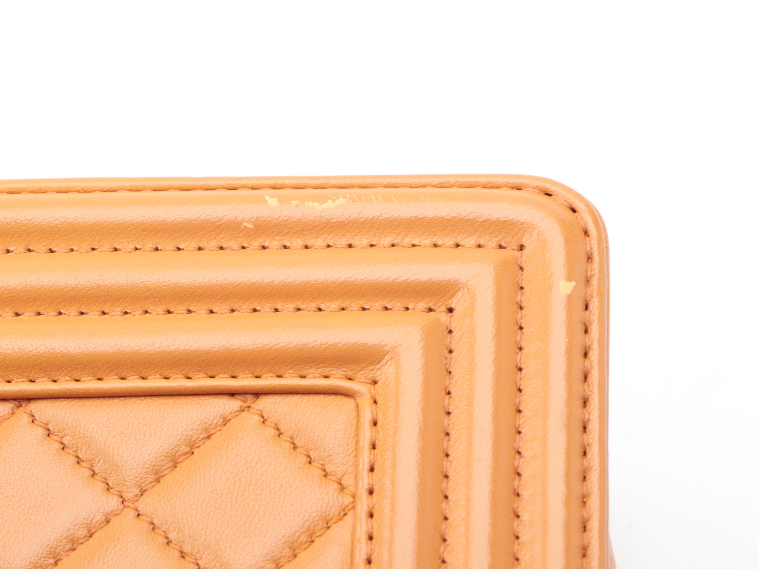 Chanel Medium Boy Flap Shoulder Bag in Orange Quilted Lambskin with Chain Strap