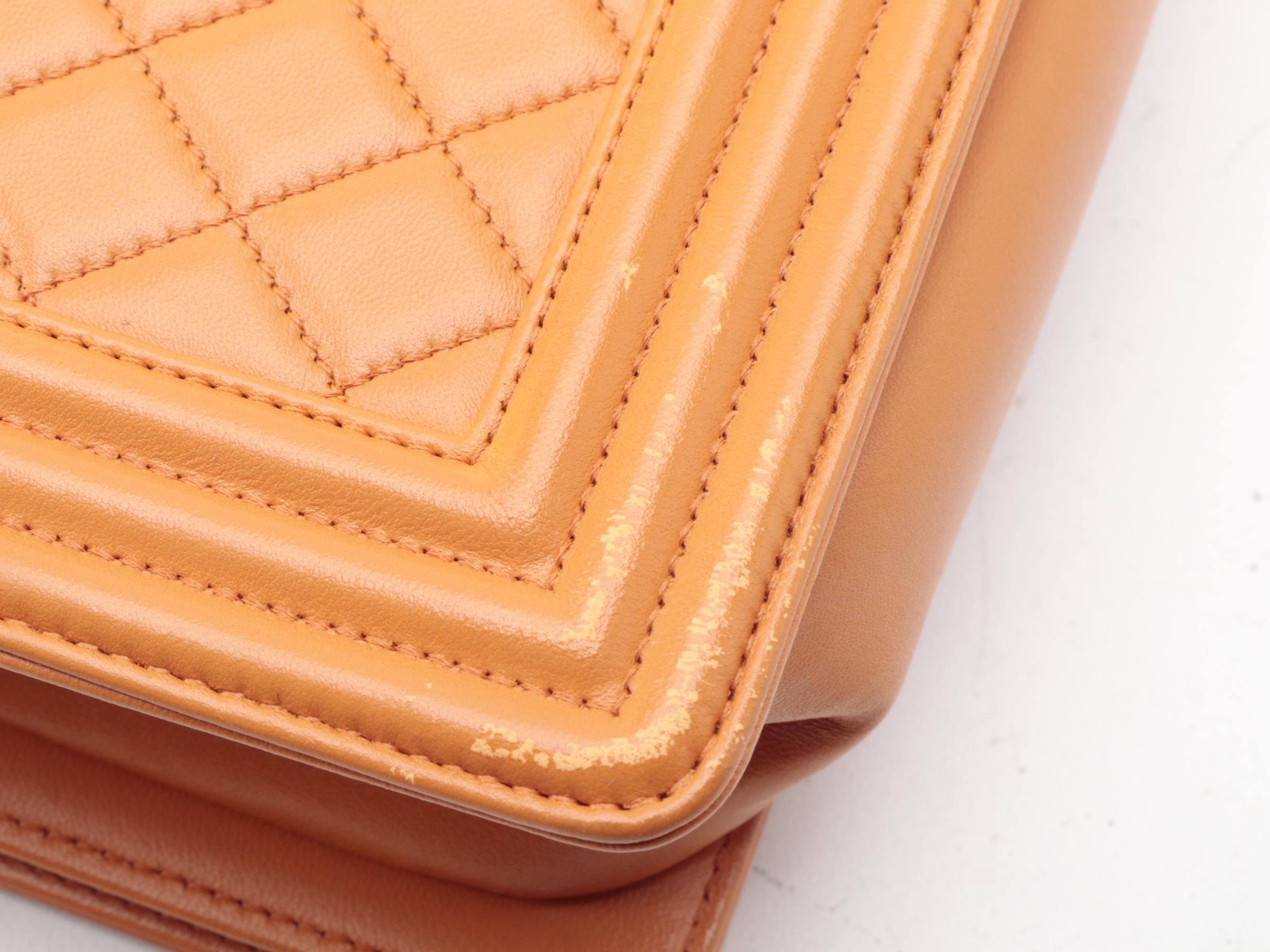 Chanel Medium Boy Flap Shoulder Bag in Orange Quilted Lambskin with Chain Strap