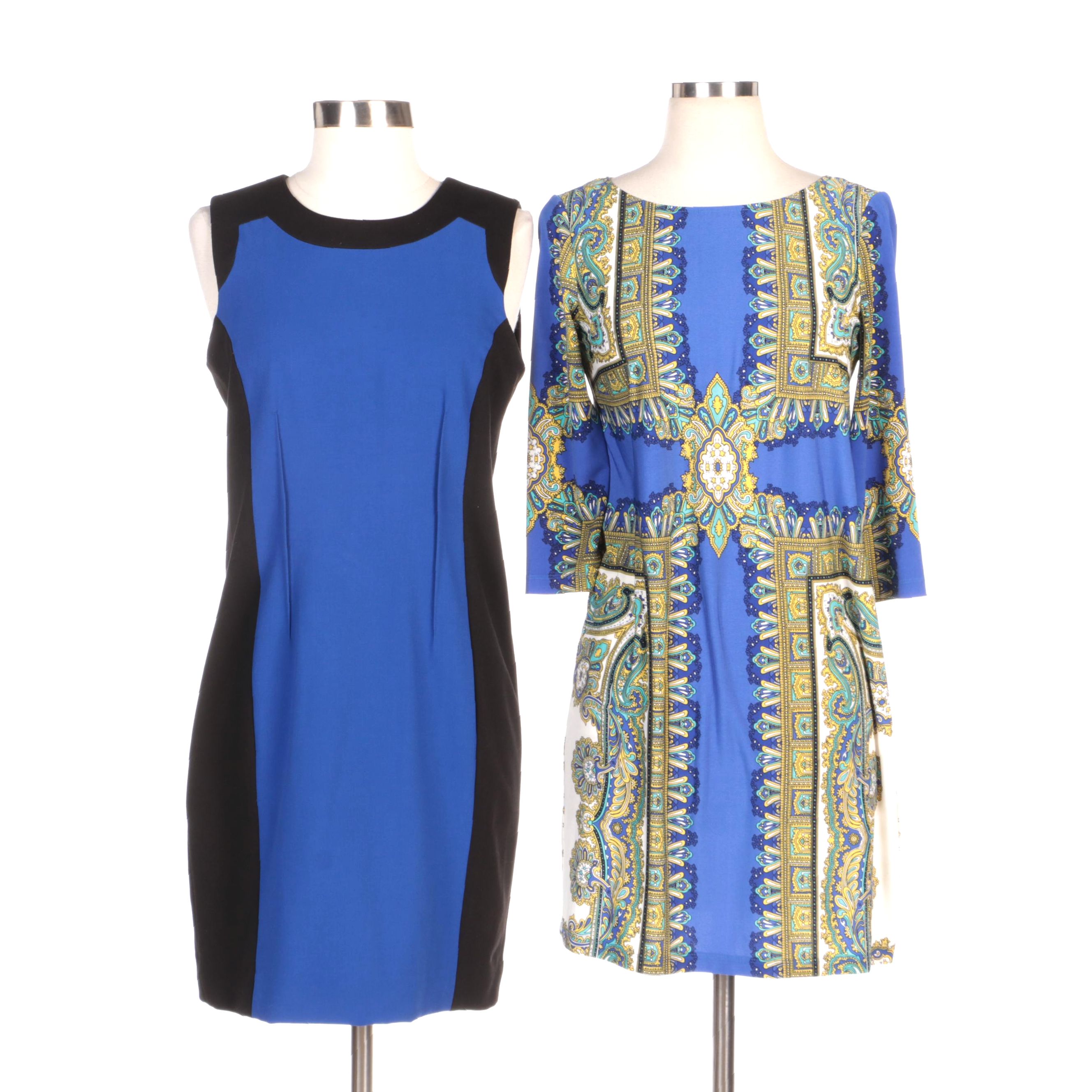 Calvin Klein Blue/Black Sheath Dress and London Times Petite Printed Shift Dress