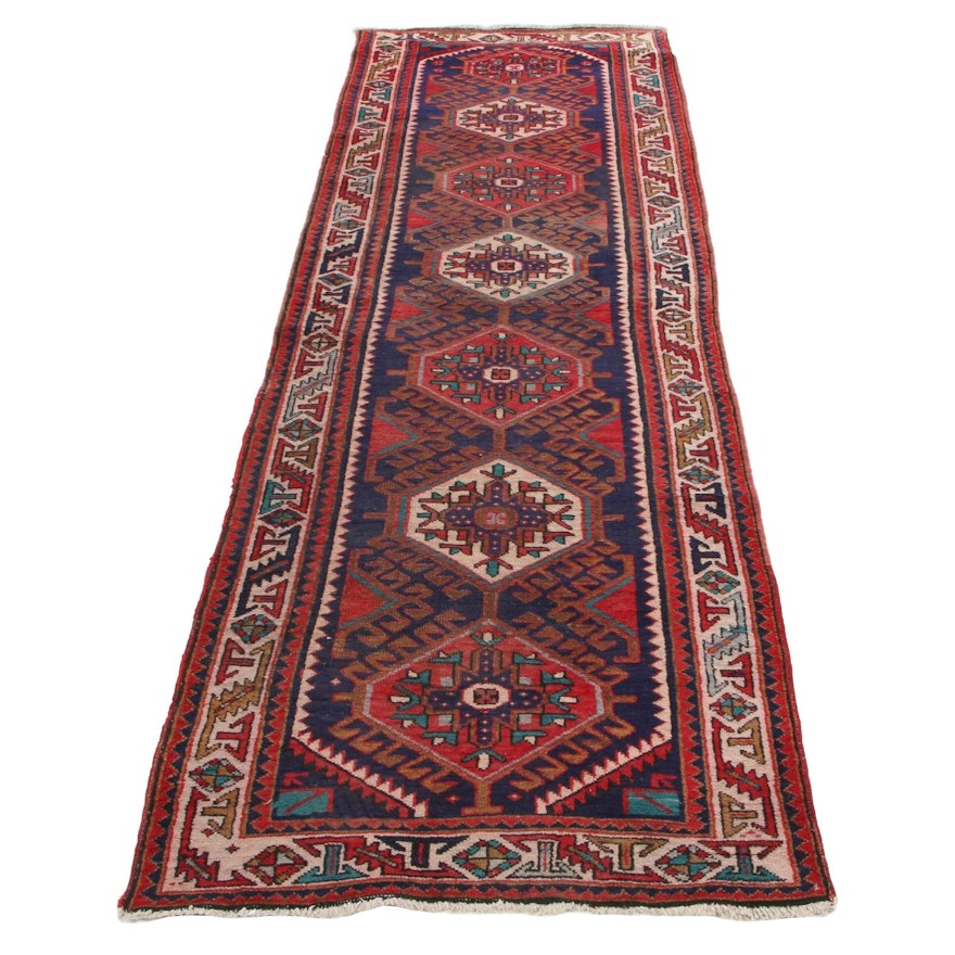 3'4 x 10'10 Hand-Knotted Persian Heriz Long Rug, 1930s