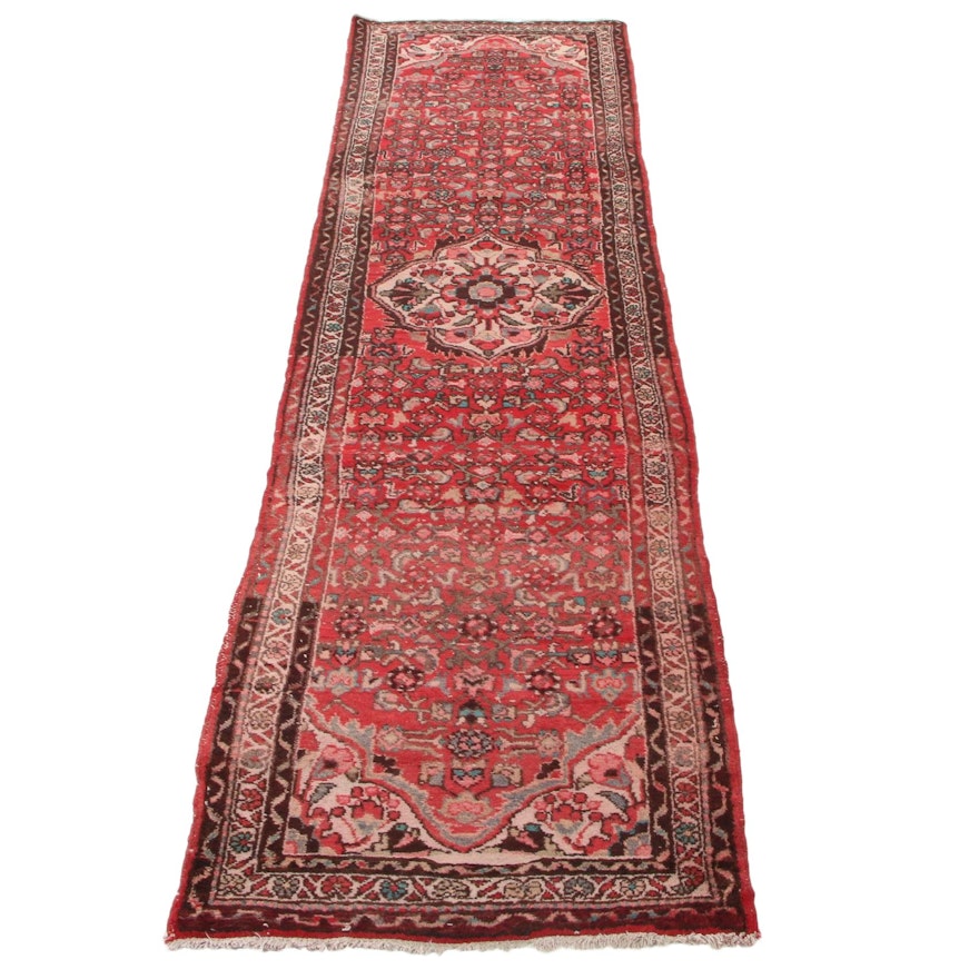2'11 x 10'3 Hand-Knotted Persian Zanjan Carpet Runner, 1950s