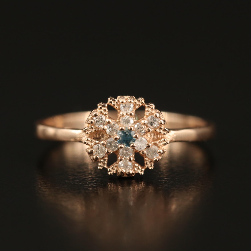 14K Diamond Snowflake Ring