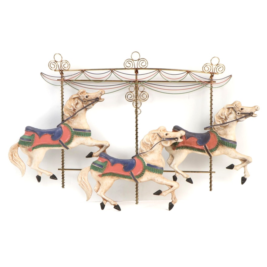 Curtis Jeré Brass and Cast Metal Wall Sculpture of Carousel