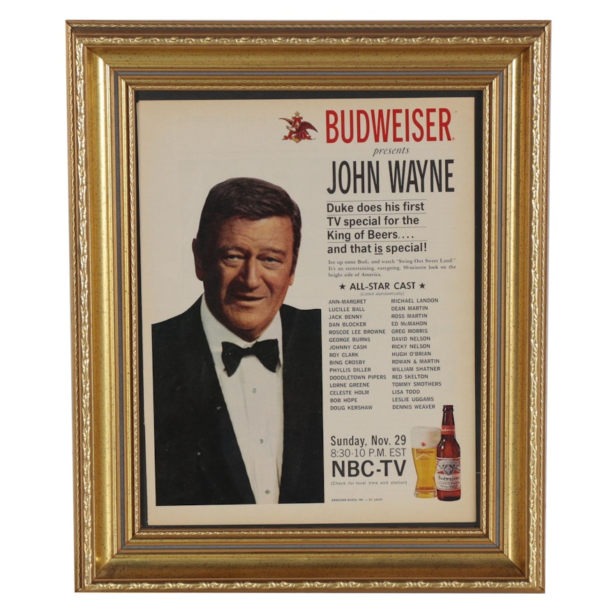 Budweiser and John Wayne Offset Lithograph Advertisement