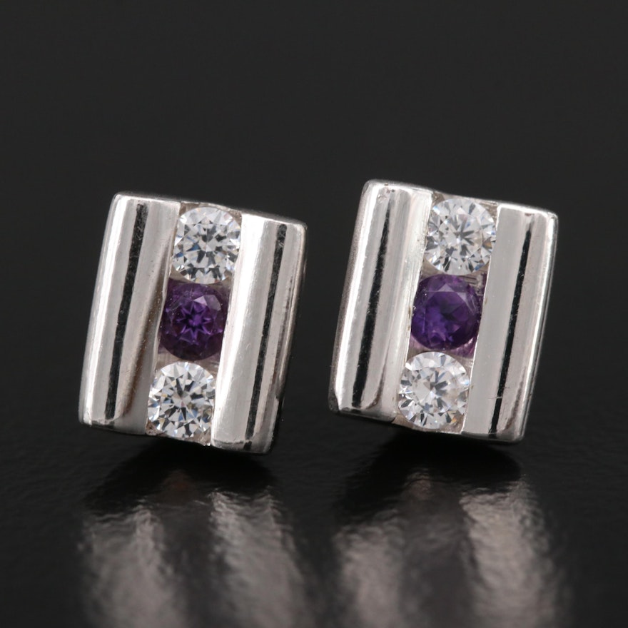 Sterling Silver Amethyst and Cubic Zirconia Earrings