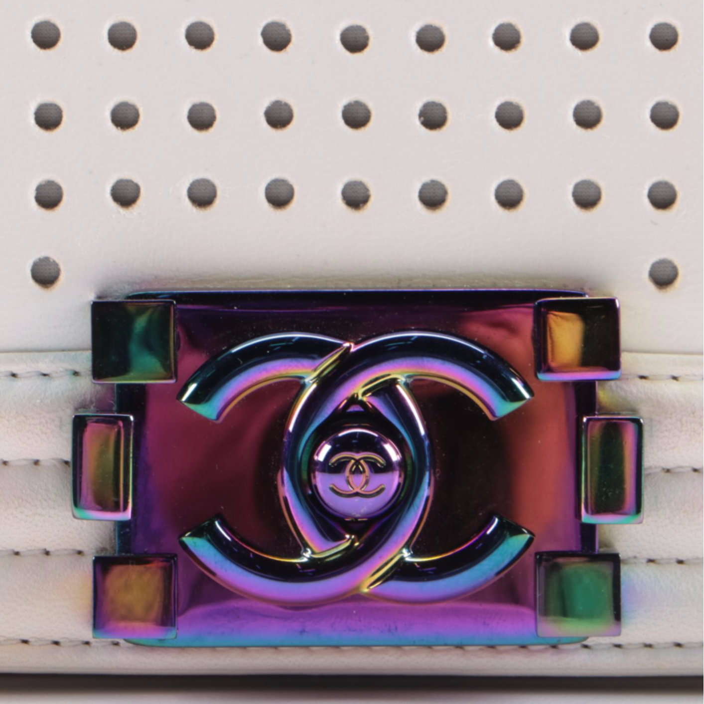 Chanel LED Boy Bag in White Perforated Lambskin and Iridescent Hardware ...
