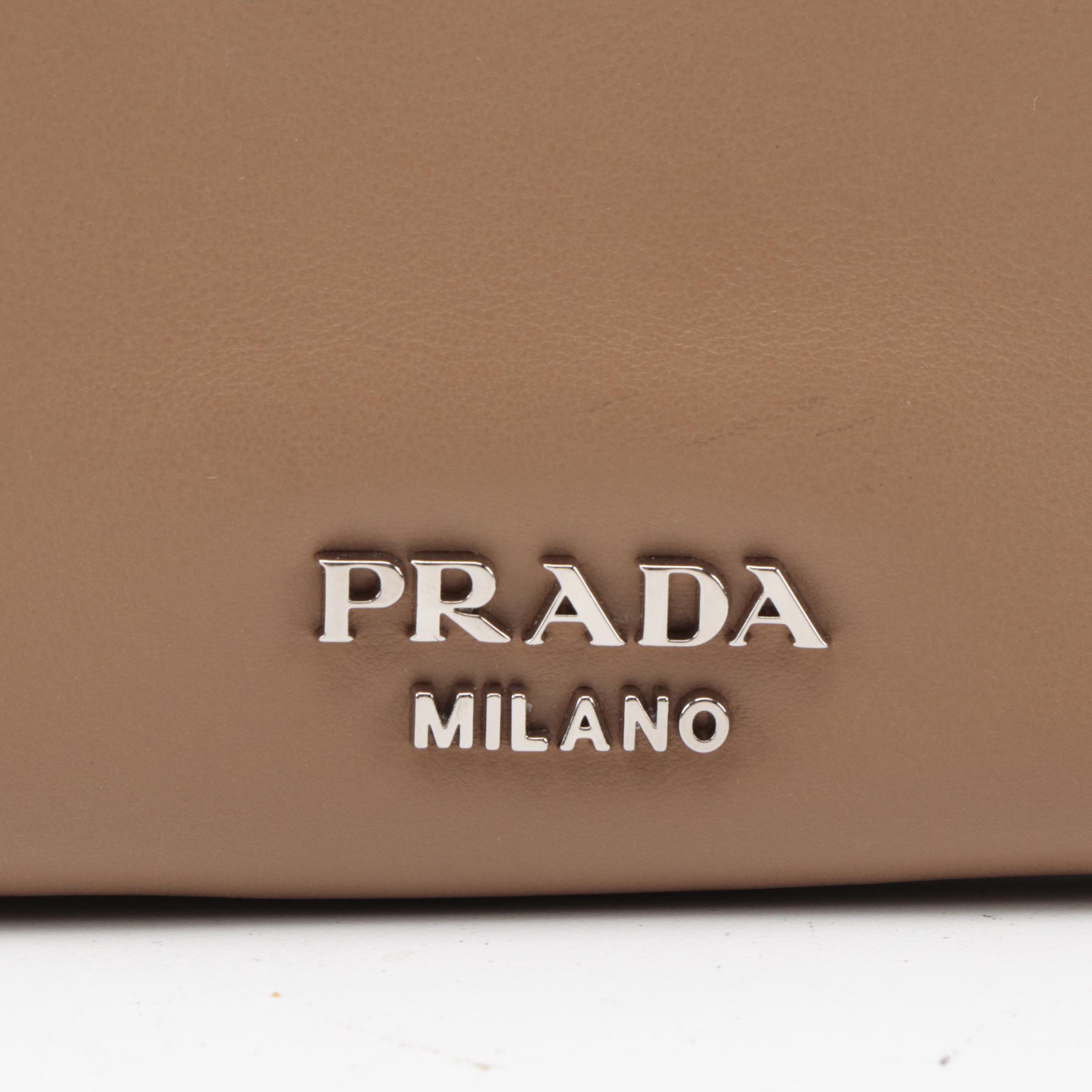 Prada Brown Leather Comic Logo Zipper Clutch