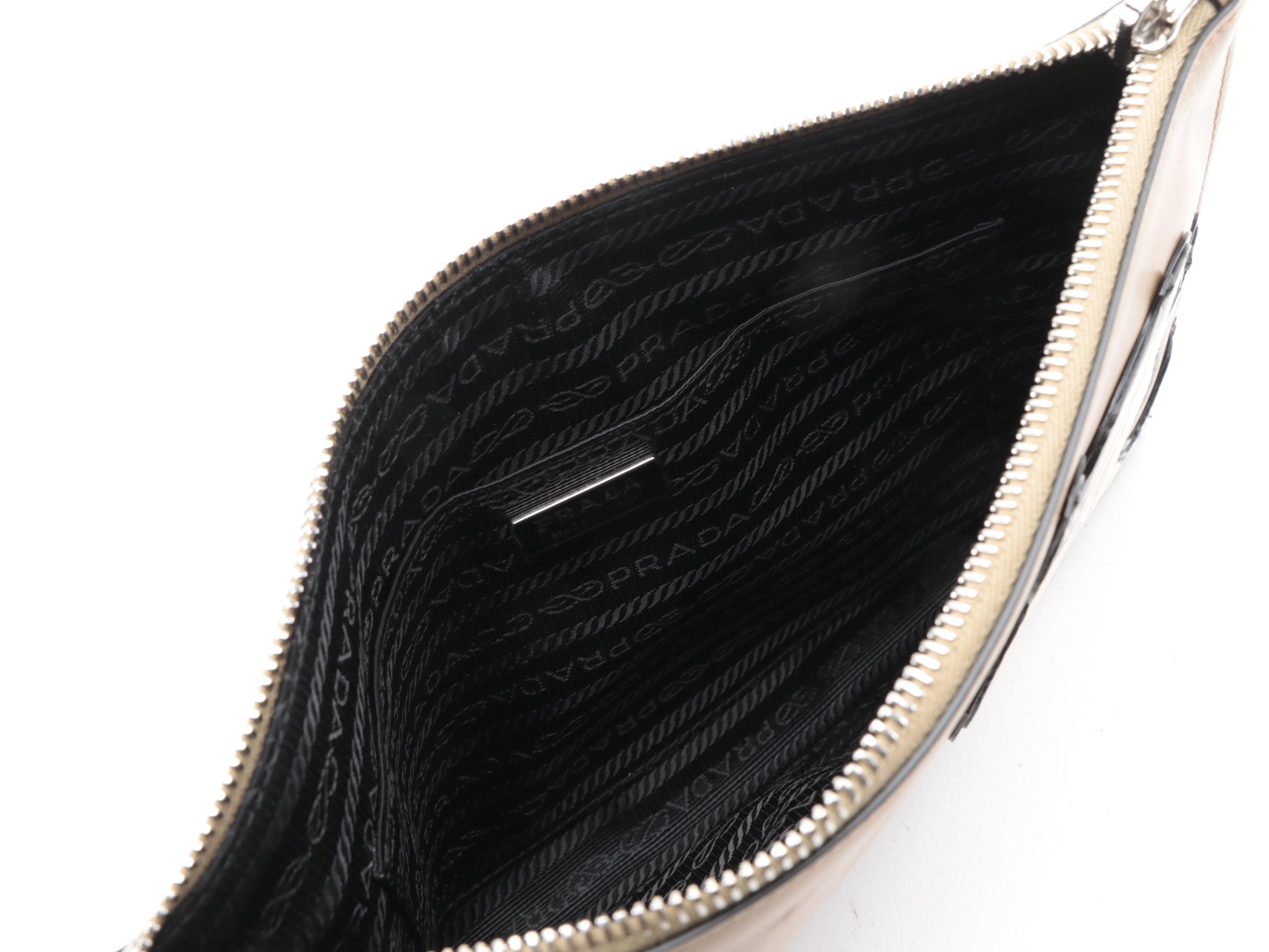 Prada Brown Leather Comic Logo Zipper Clutch