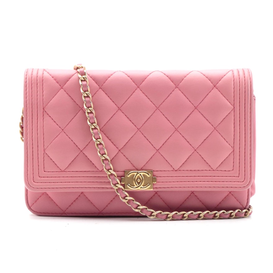 Modified Chanel Quilted Pink Lambskin Boy WOC Clutch Bag