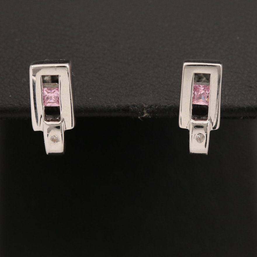 Sterling Cubic Zirconia and Diamond Stud Earrings