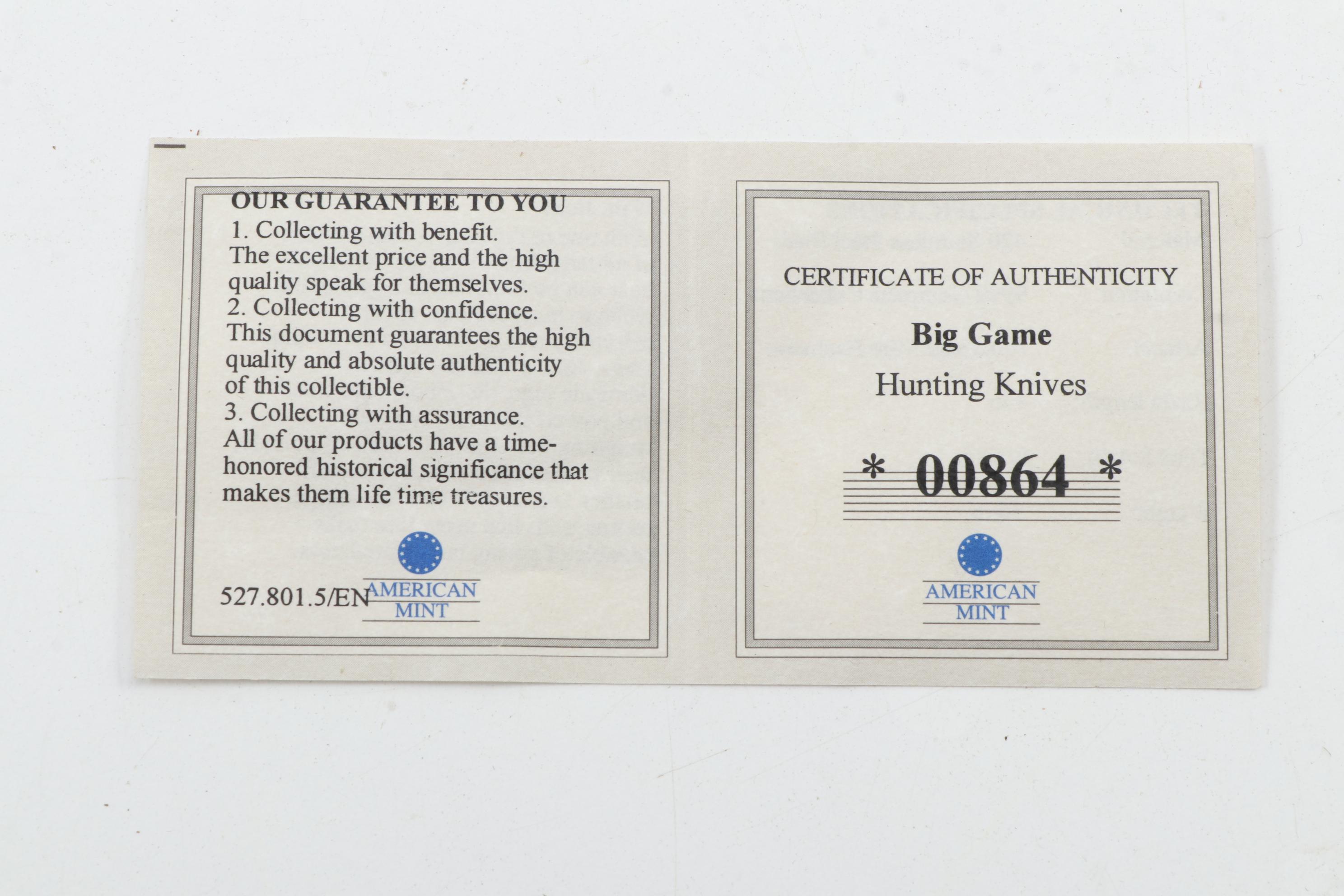 American Mint "Bald Eagle" Hunting Knife with Wooden Display Case