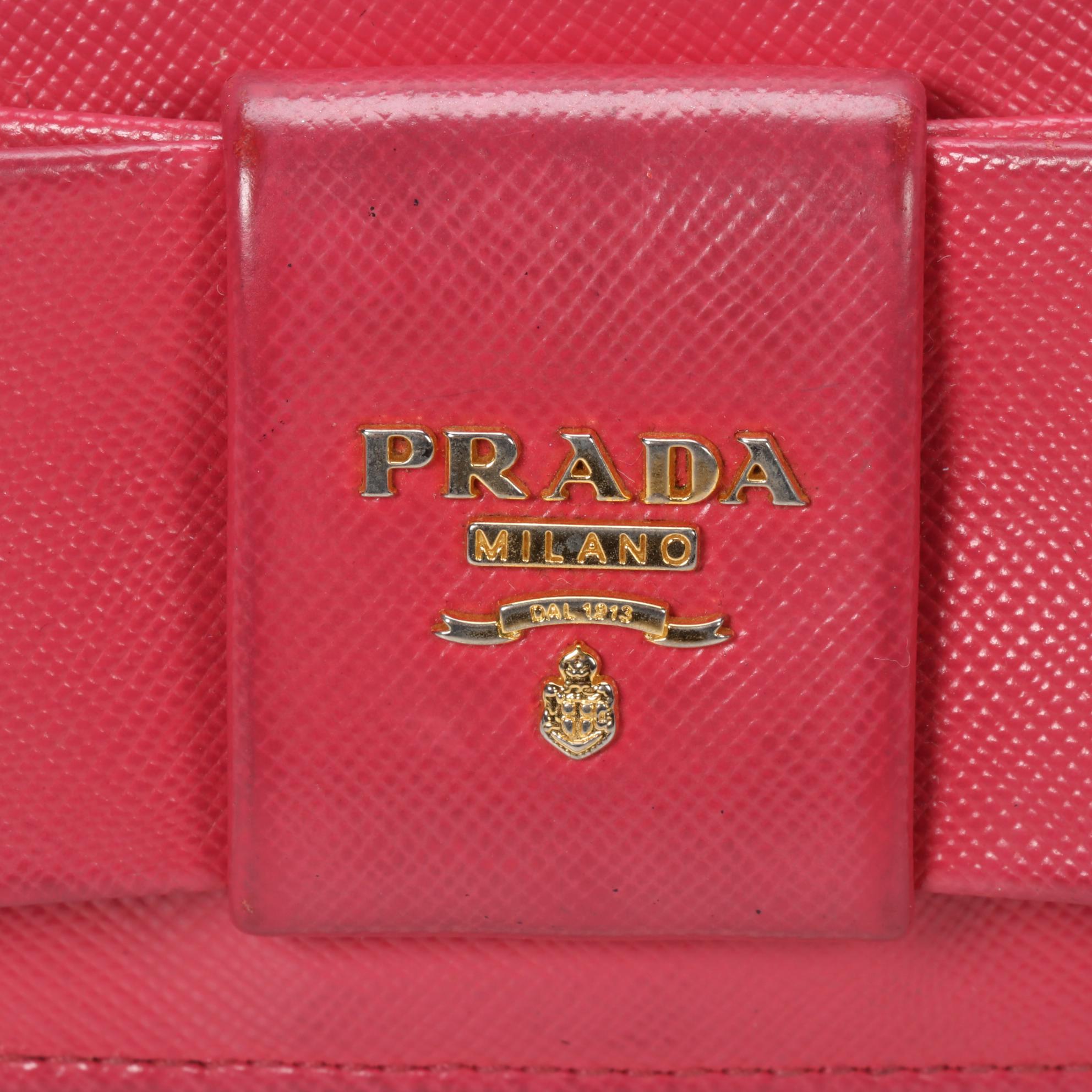 Prada Fiocco Bow Wallet in Pink Saffiano Leather