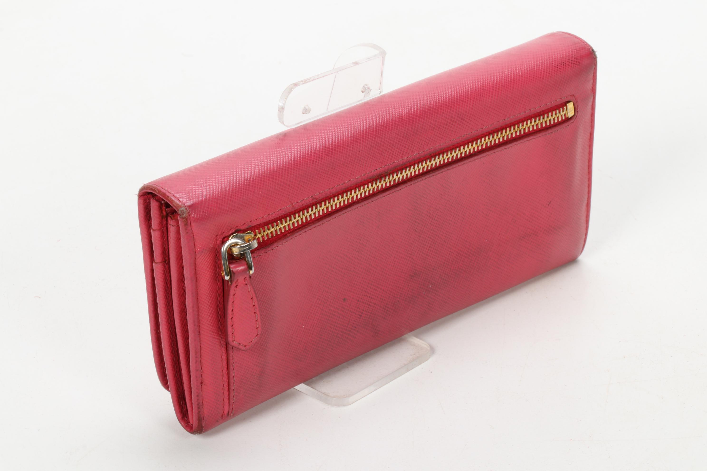 Prada Fiocco Bow Wallet in Pink Saffiano Leather