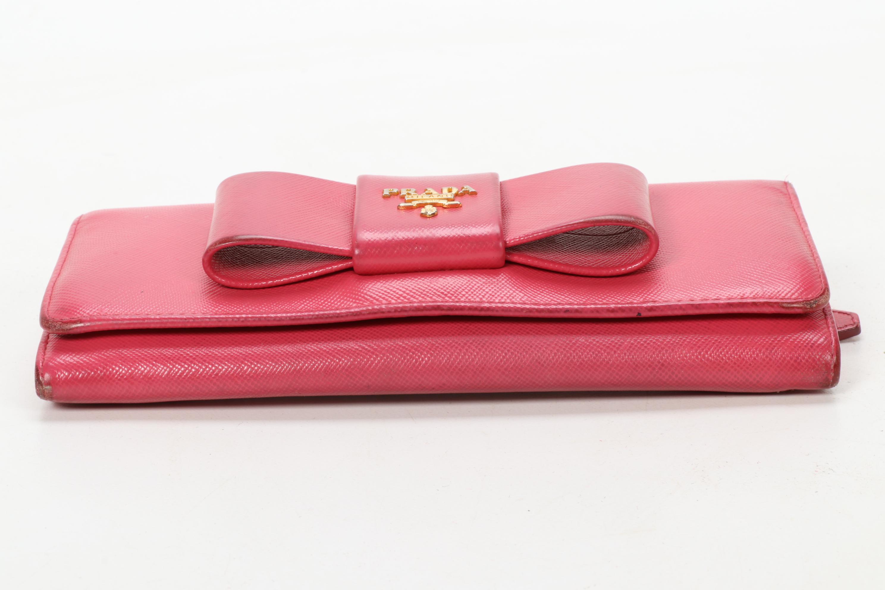 Prada Fiocco Bow Wallet in Pink Saffiano Leather