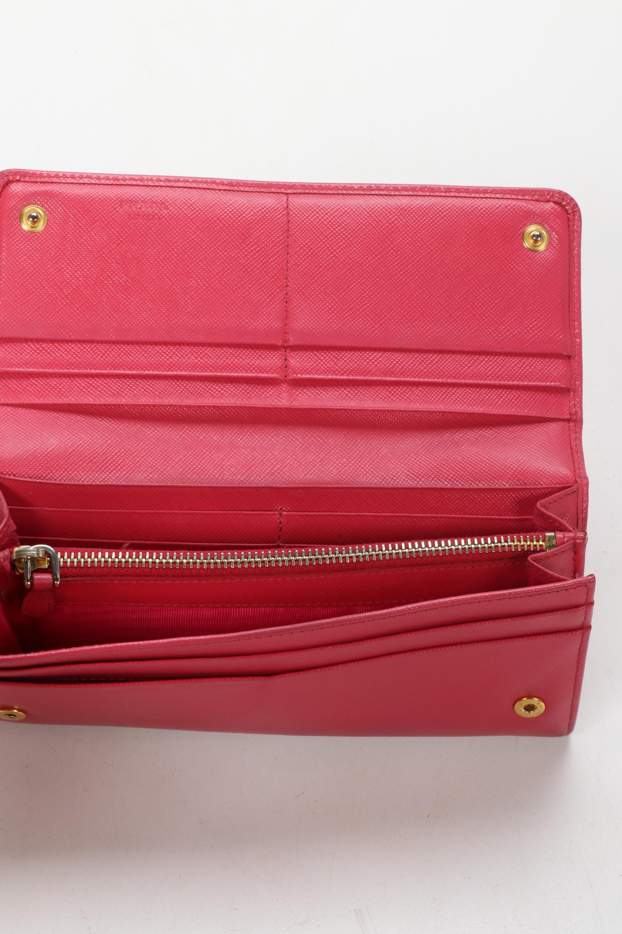 Prada Fiocco Bow Wallet in Pink Saffiano Leather
