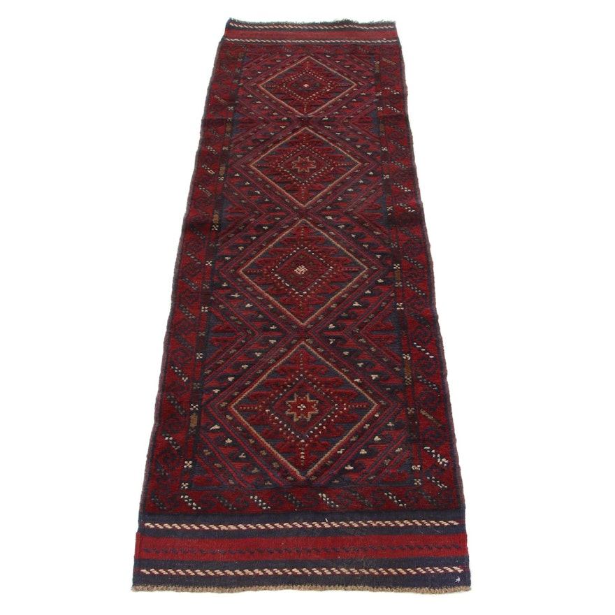 2'2 x 7'0 Handmade Mixed Technique Afghan Baluch Carpet Runner, 2000s