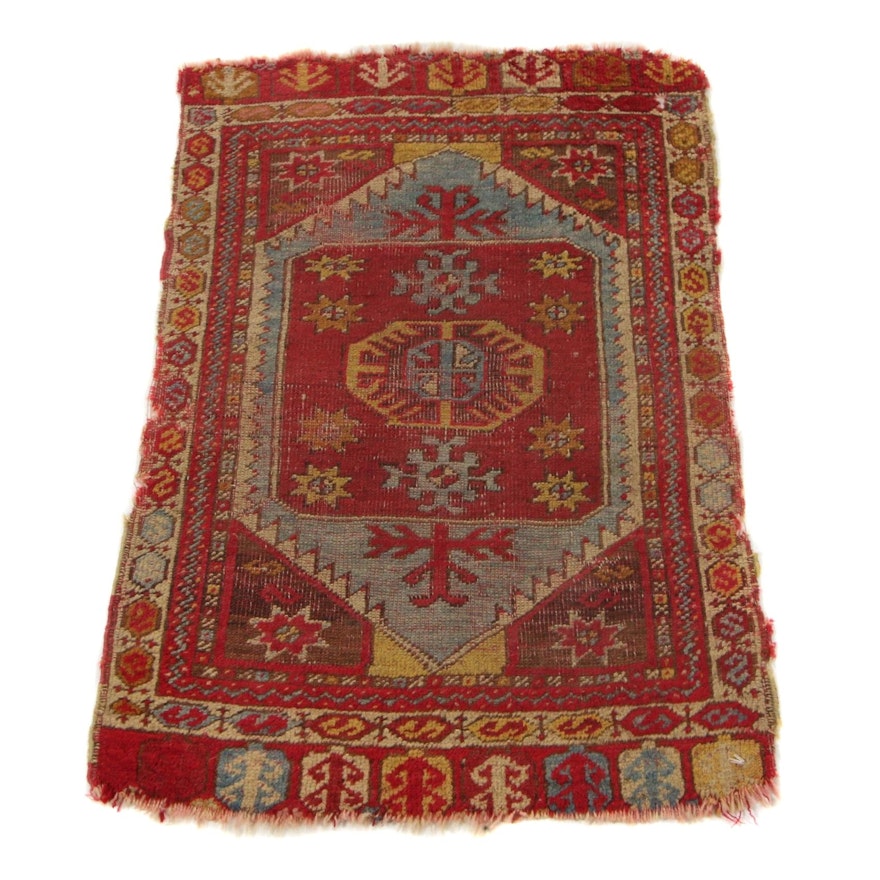 1'8 x 2'6 Hand-Knotted Central Anatolian Turkish Yastik Accent Rug, 1890s