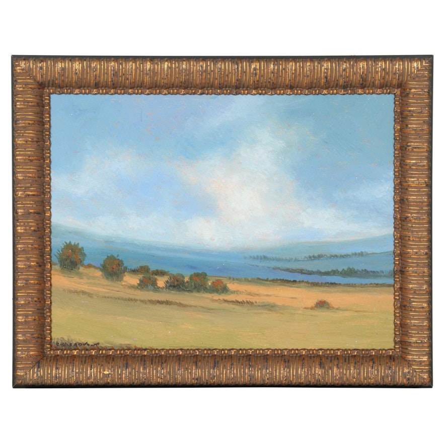 S. H. Raovano Impressionist Style Oil Painting of Rural Field Landscape, 2021