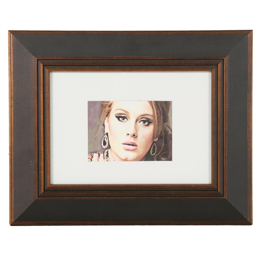 Chuckles Rzeppa Watercolor Painting Over Giclée "Adele," 2021