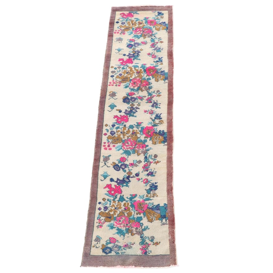 2'2 x 8'11 Hand-Knotted Persian Khamseh Floral Wool Carpet Runner