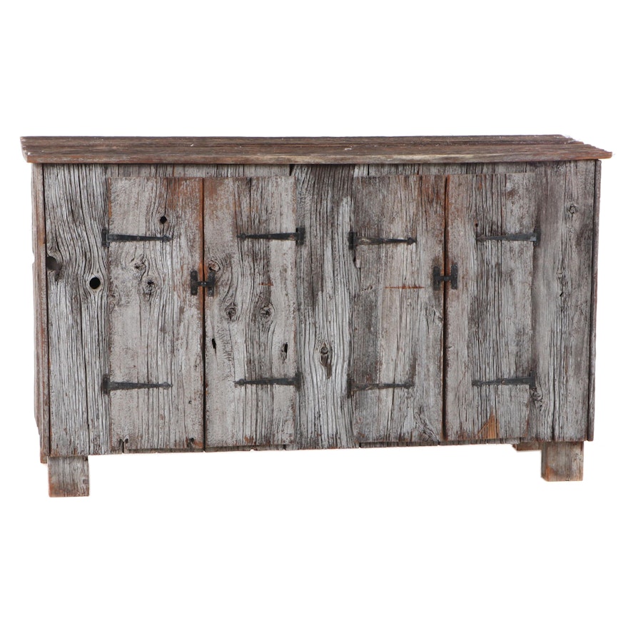 Bespoke Rustic Reclaimed Wood Cabinet with Iron Hinges