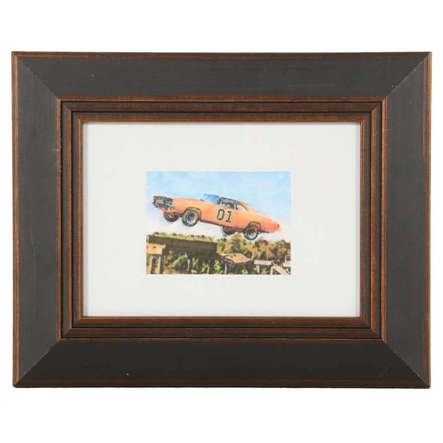Chuckles Rzeppa Watercolor Painting Over Giclée "General Lee," 2021