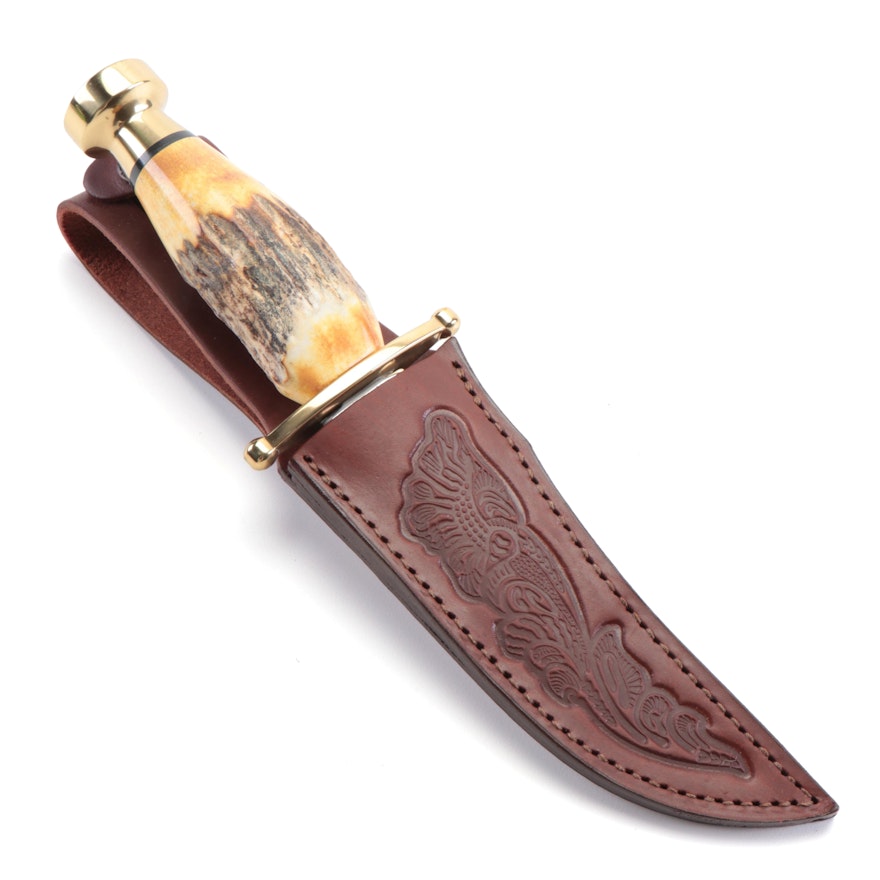 Case "Kodiak" Hunting Knife with Embossed Leather Scabbard