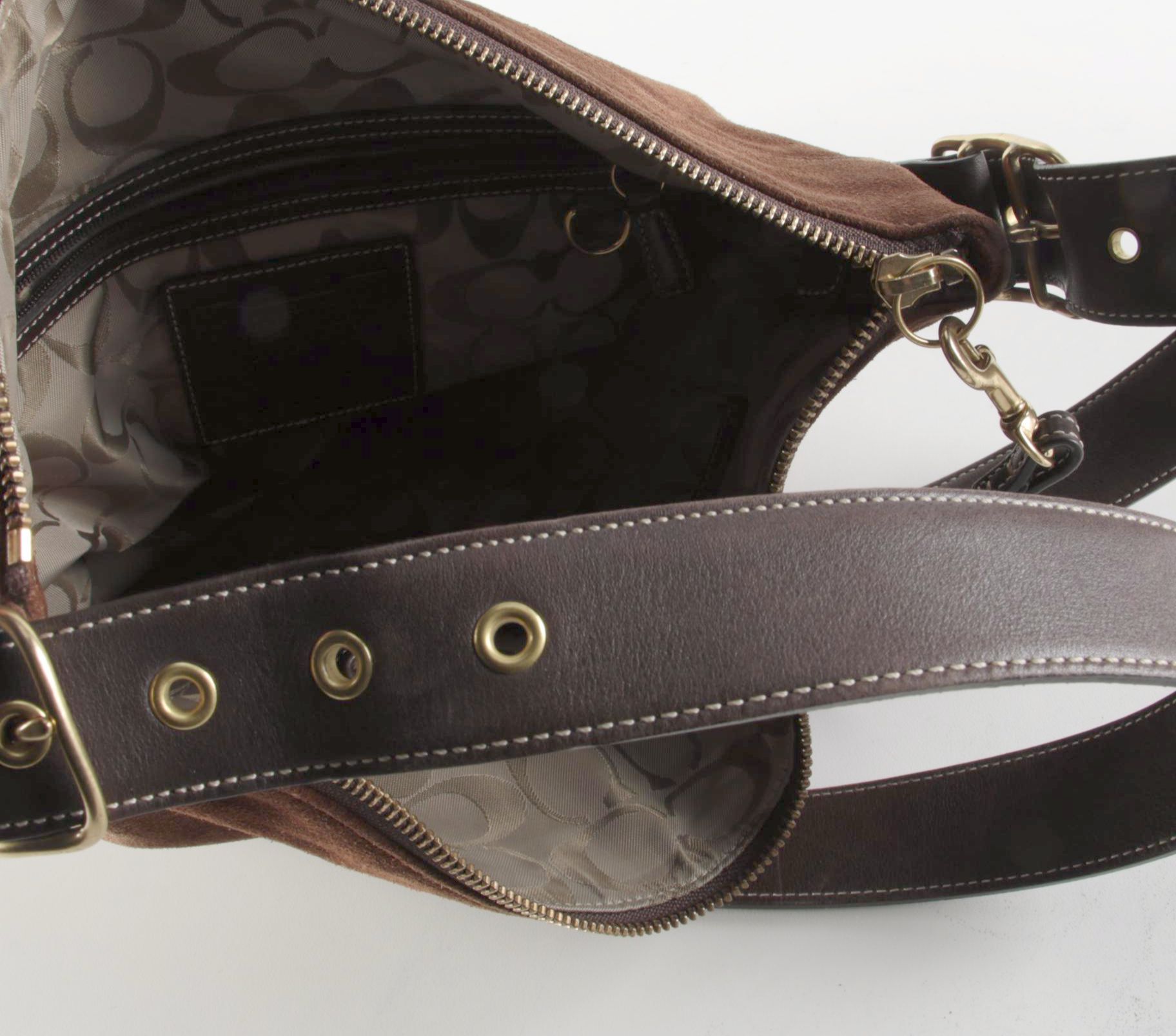 Coach Suede/Leather Hobo Crossbody Bag with Houndstooth and Leather Shoulder Bag