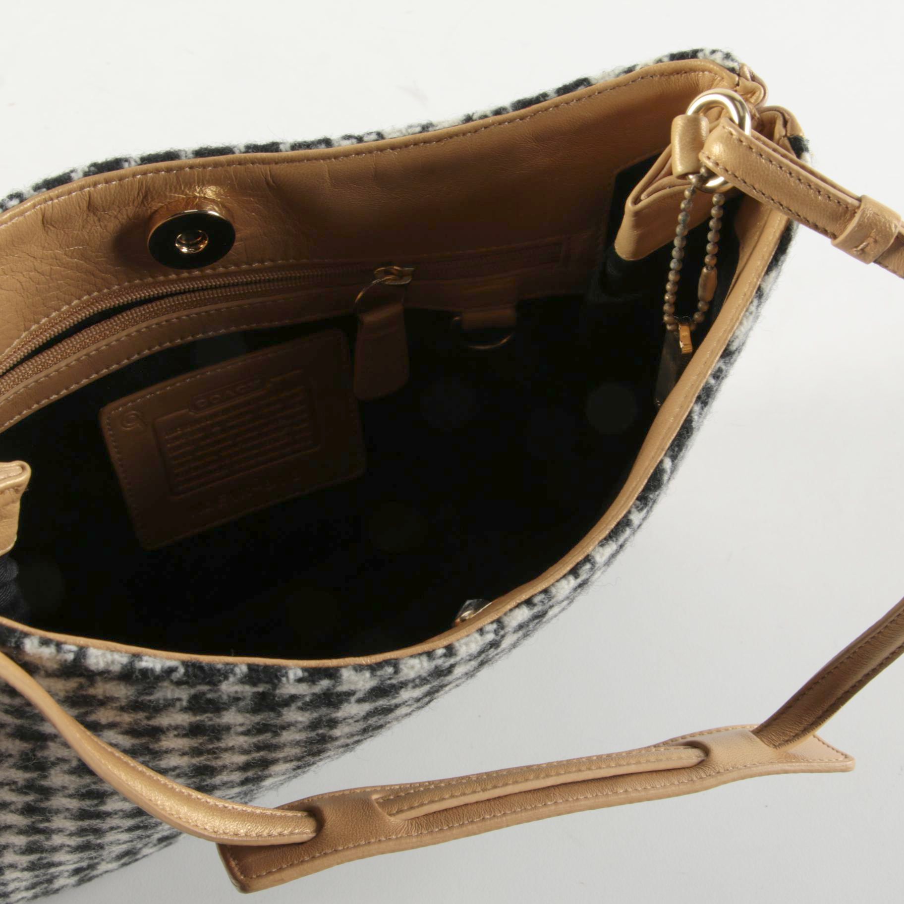 Coach Suede/Leather Hobo Crossbody Bag with Houndstooth and Leather Shoulder Bag