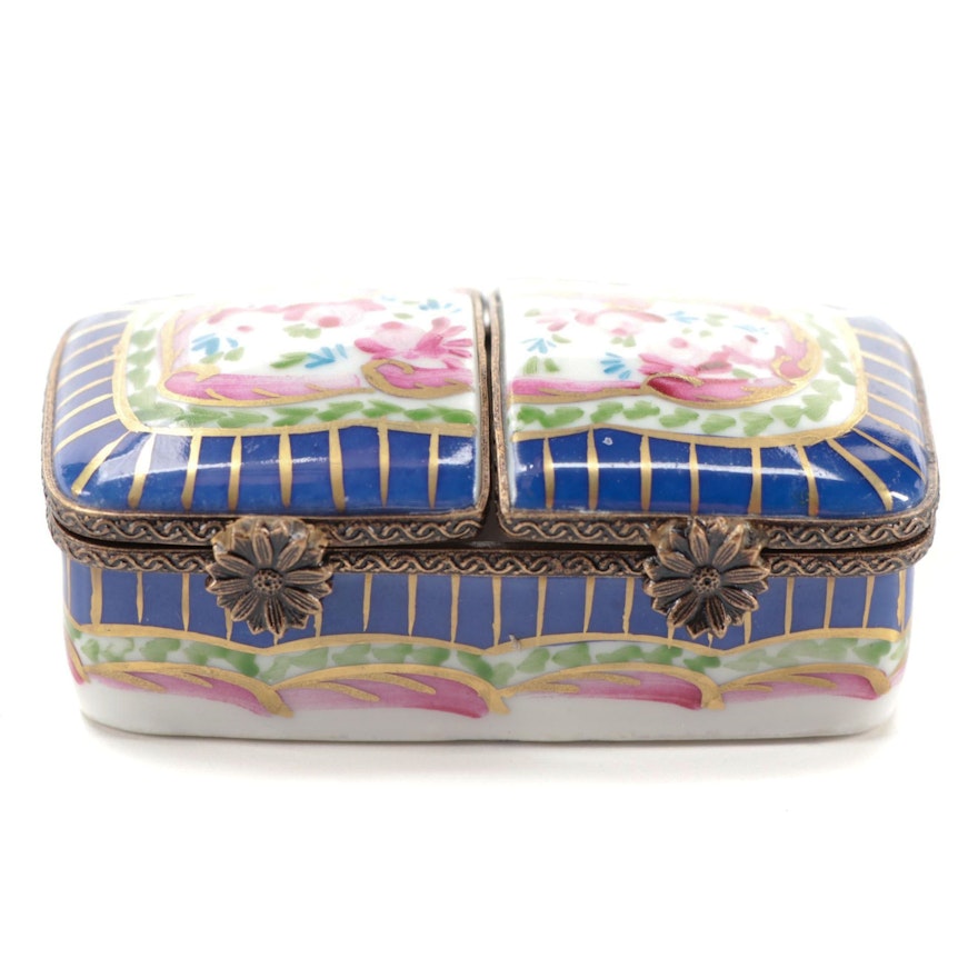 Hand-Painted Limoges Porcelain and Gilt Pill Box