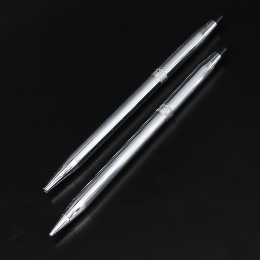 Cross Chrome Metal Pen and Pencil Set in Case, Late 20th to 21st Century