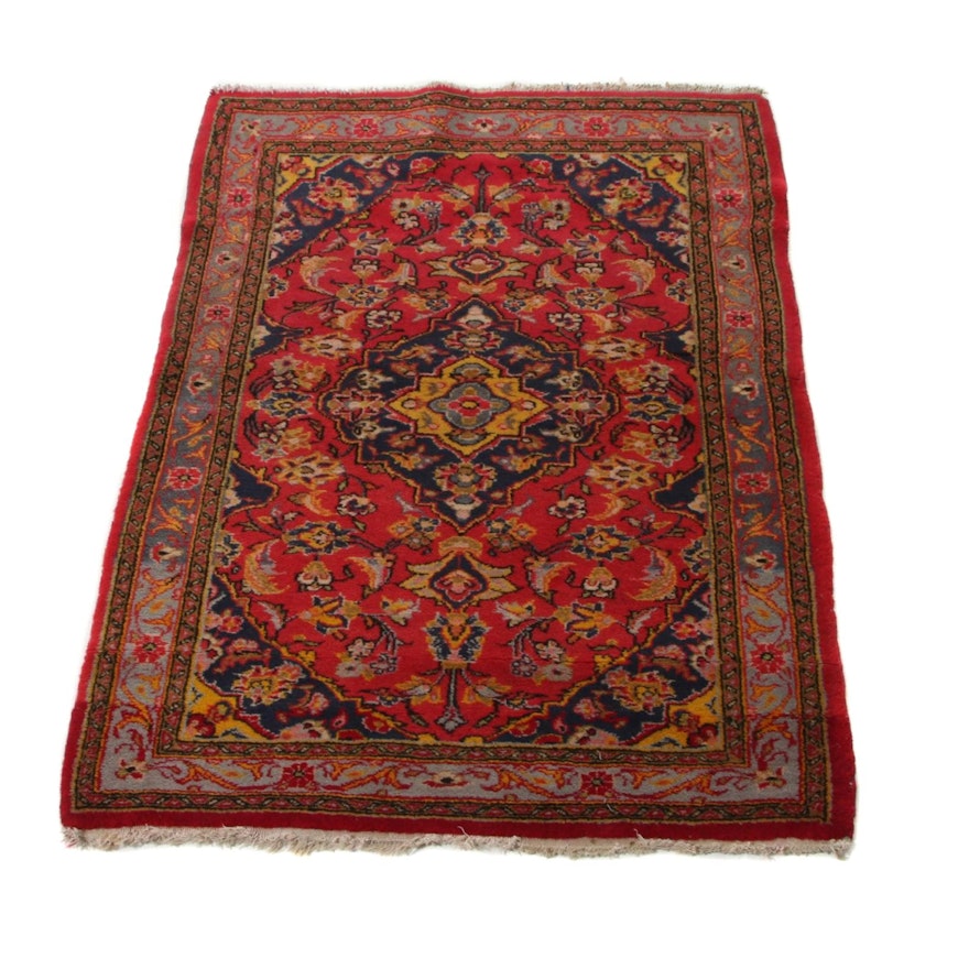 2'10 x 3'11 Hand-Knotted Persian Kashan Accent Rug, 1970s