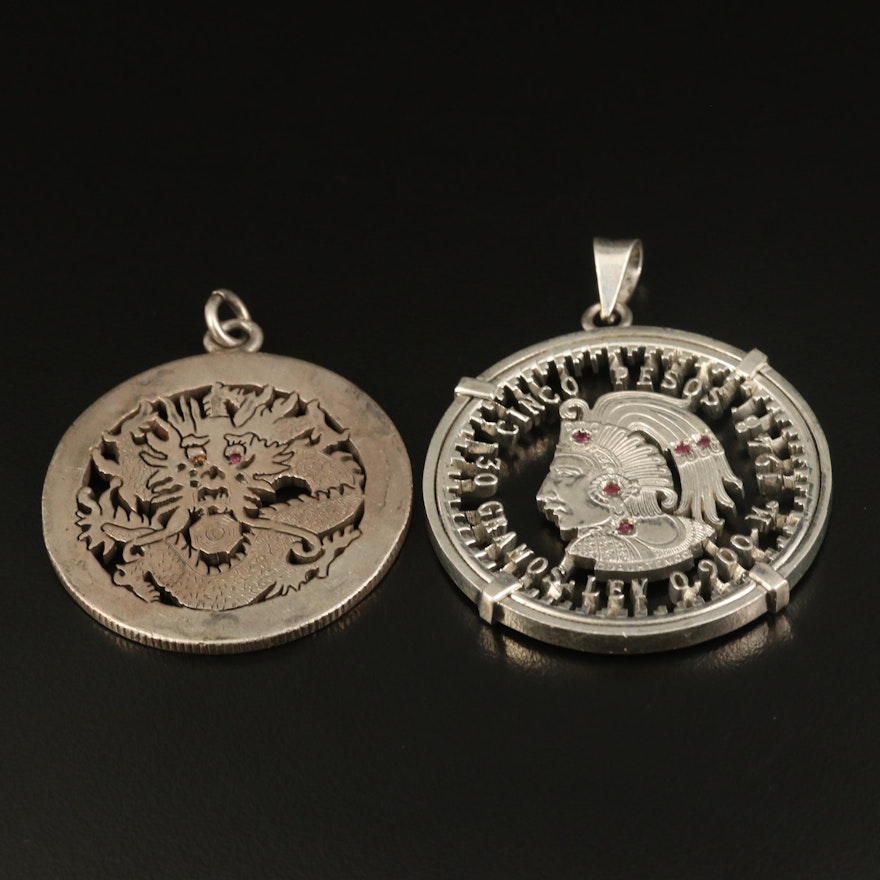 Mexican Silver 1 and 5 Pesos Silhouette "Cut-Coin" Pendants