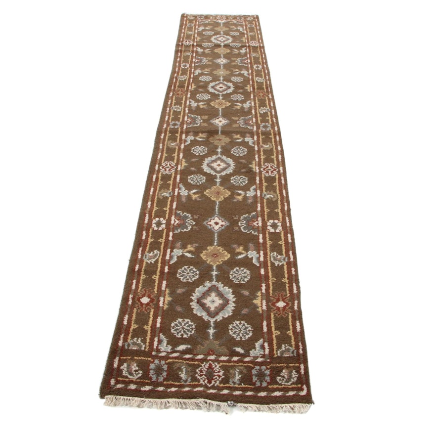 2'7 x 14'4 Hand-Knotted Indo-Turkish Oushak Carpet Runner, 2000s