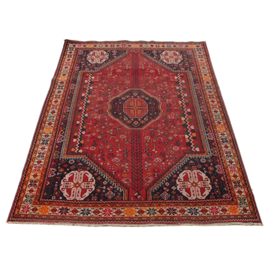 5'3 x 7'10 Hand-Knotted Persian Shiraz Qashqai Area Rug, 1960s