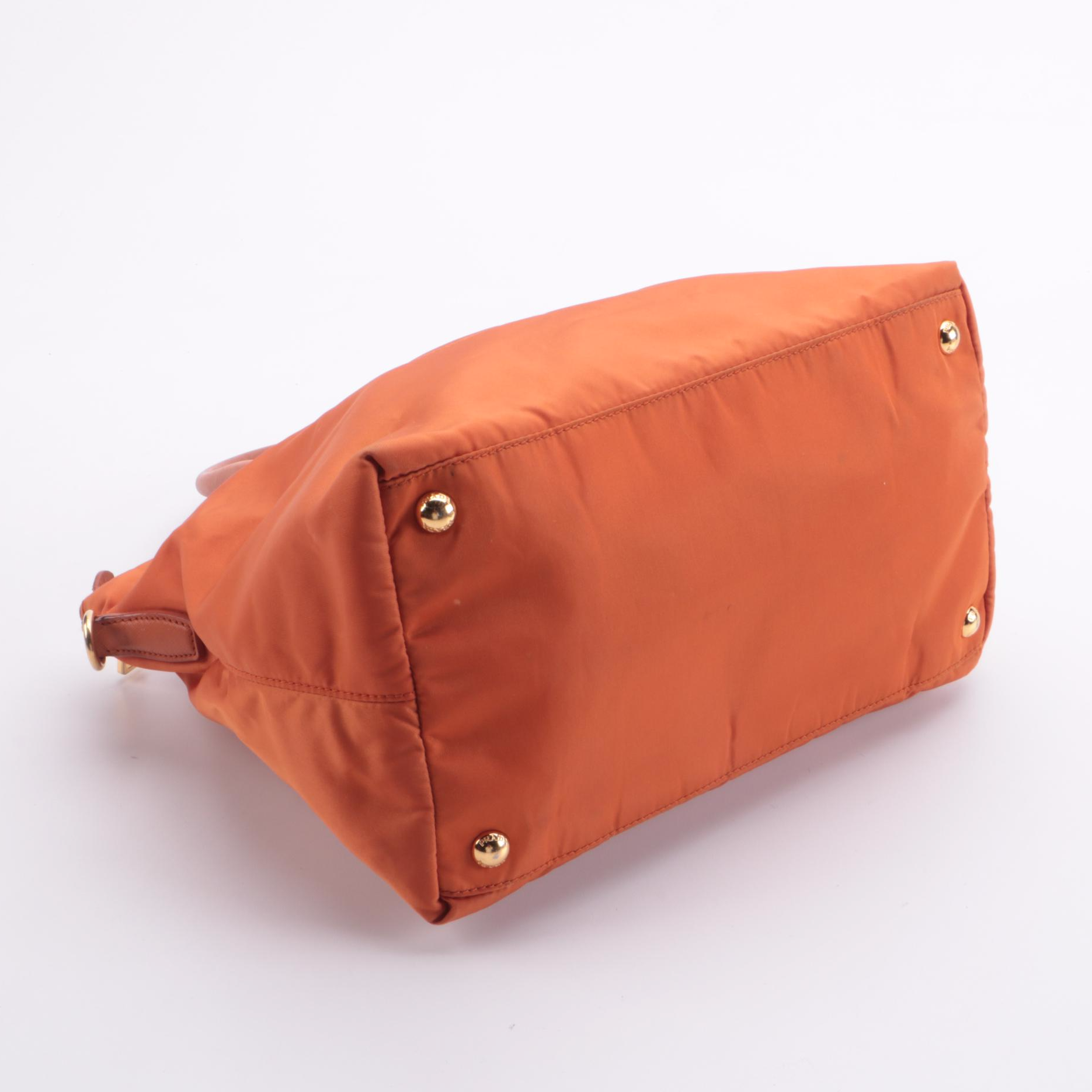 Prada Tessuto Convertible Tote in Orange Nylon and Saffiano Leather Trim