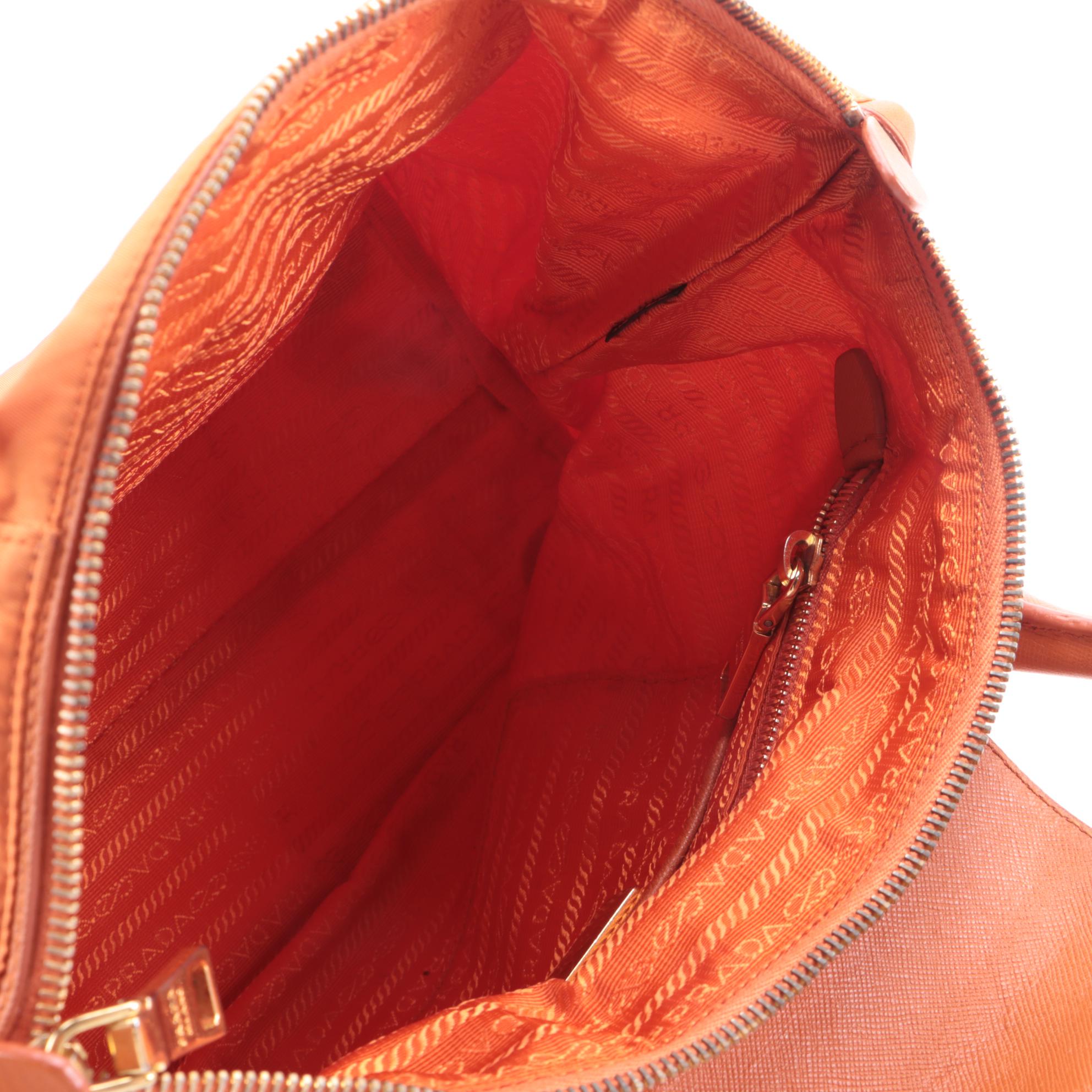 Prada Tessuto Convertible Tote in Orange Nylon and Saffiano Leather Trim