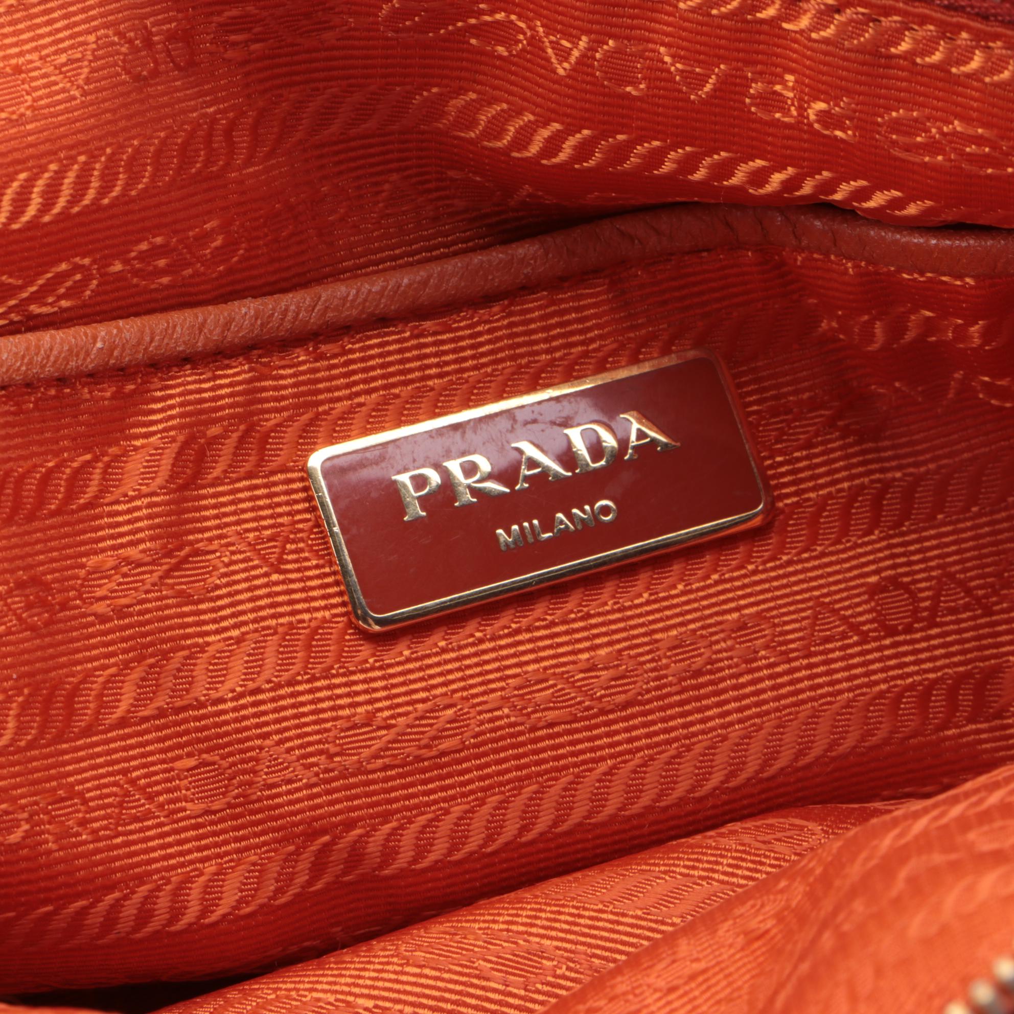Prada Tessuto Convertible Tote in Orange Nylon and Saffiano Leather Trim